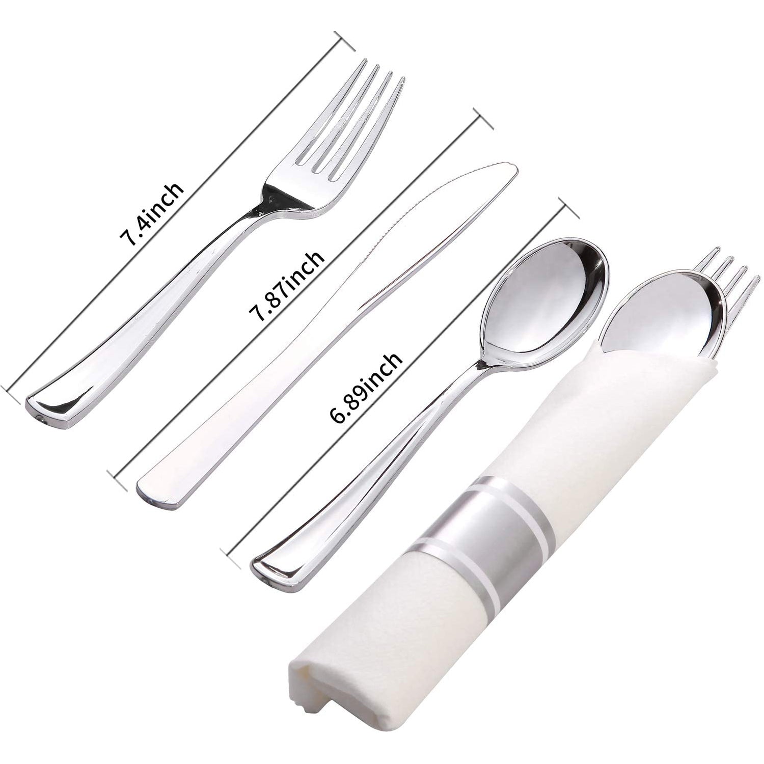 Pre-Rolled Cutlery And Napkin Set Polished Silver Tablesettings Lillian   