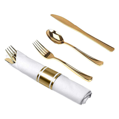Pre-Rolled set Cutlery Combo Spoon, Knife, Forks and Napkin Polished Gold Tablesettings Lillian   