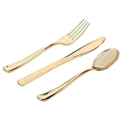 Cutlery Silverware Extra Heavyweight Disposable Flatware Knives Gold Tablesettings Lillian   