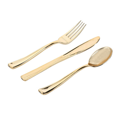 Lilian Tablesettings 96 Pcs Disposable Extra Heavyweight Gold Plastic Tableware Tablesettings Lillian   