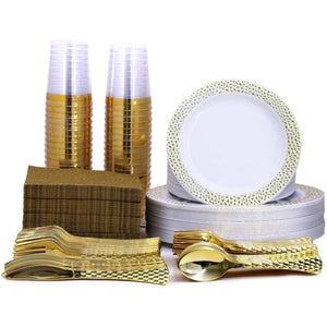 Pebbled Plastic Dinner Plate Gold Rim 9" Elegant Plates Lillian   