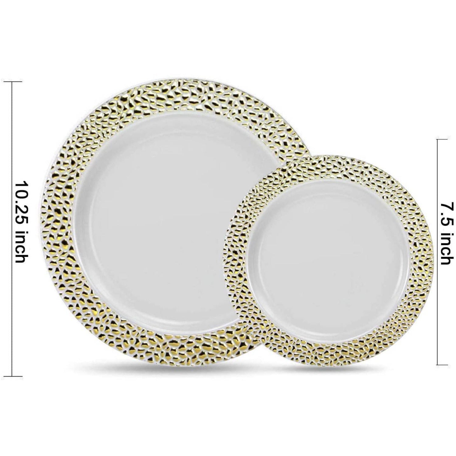 Pebbled Plastic Dinner Plate Gold Rim 10.25" Elegant Plates Lillian   