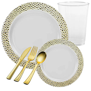 PEBBLED COLLECTIONS GOLD PLASTIC TABLEWARE PACKAGE Plates Lillian Tablesettings   