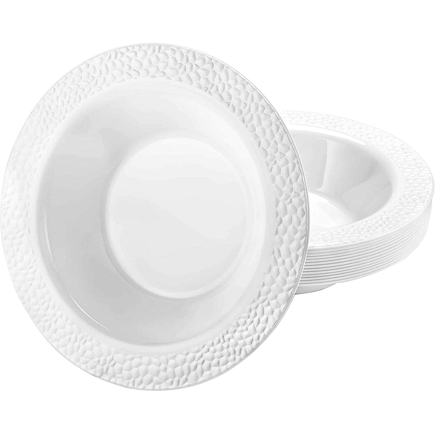 Pebbled Plastic Dessert Bowl White Rim 5 oz Elegant Bowls Lillian   