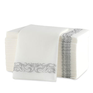 Linen Napkins Silver Border Tablesettings Blue Sky   