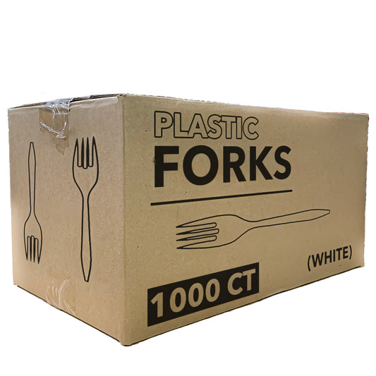 Case of Plastic - Disposable - Medium Weight - White - Forks | 1000 ct. Buy Bulk Nicole Collection   