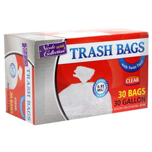 Nicole Home Collection Clear Trash Bags with Ties 30 gal Garbage Bags Nicole Collection   