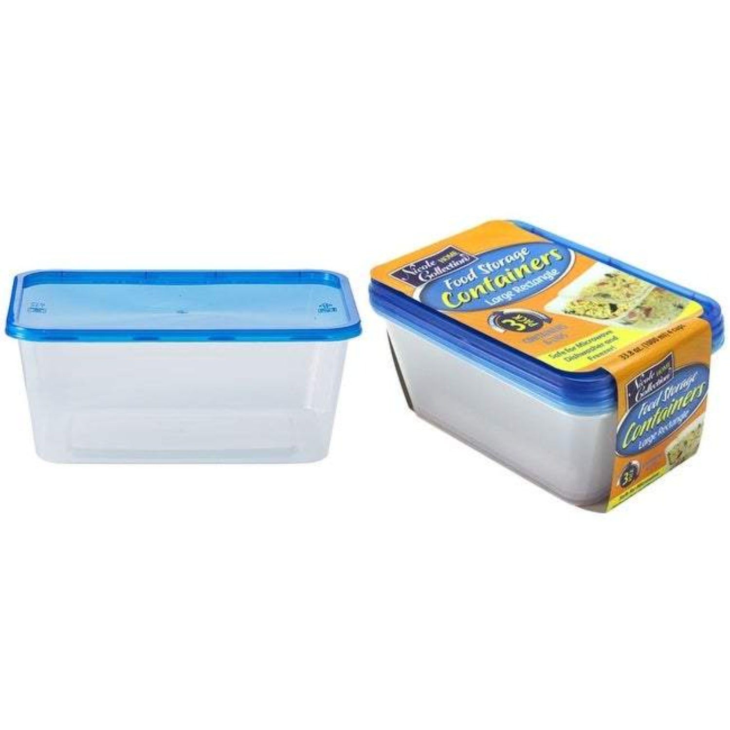 Nicole Home Collection Storage Container With Lid Large Rectangular Blue 34 oz Food Storage & Serving Nicole Collection   