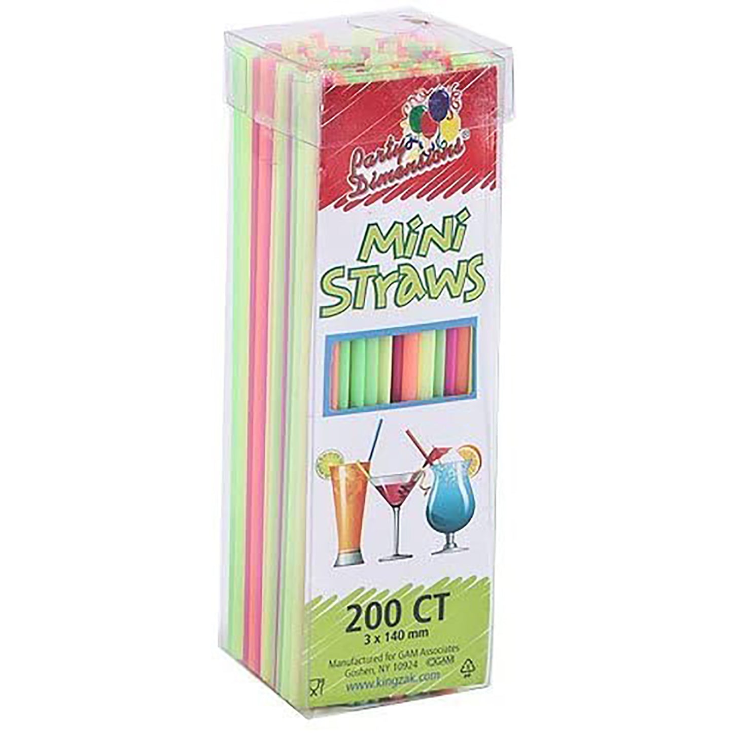 Straws Mini Neon Multi-Colored Tops & Straw Party Dimensions   