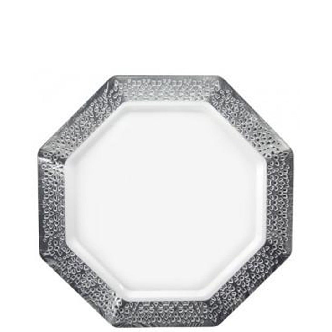 Pearl Silver Rim Lacetagon Plate 7.25