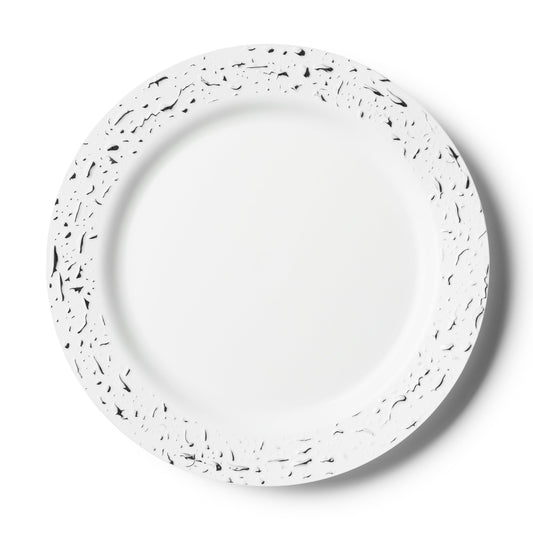 White and Silver Round Plastic Plates 10" - Pebbled  Decorline   