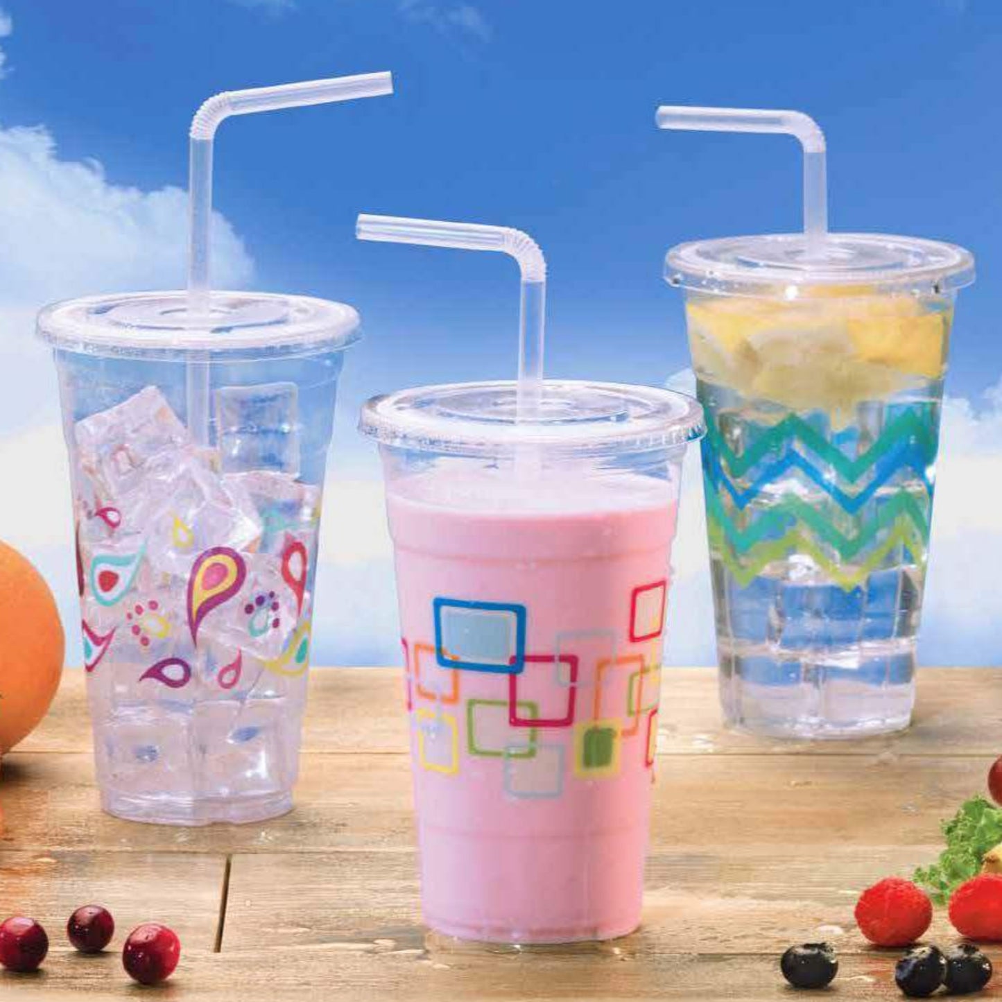 Nicole home Collection Premium Plastic Chevron Cups with Lids and Straws 24 oz Smoothie Cups OnlyOneStopShop   