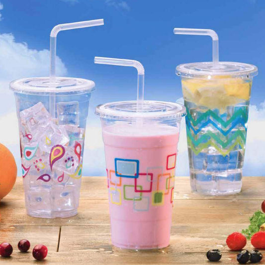 Bulk 48 Ct. Clear Disposable Plastic Cups with Lids & Straws