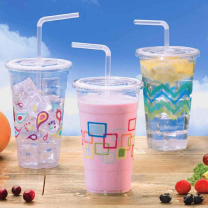 Nicole Home Collection Premium Plastic Deco Cups with Lids and Straws 24 oz Smoothie Cups OnlyOneStopShop   