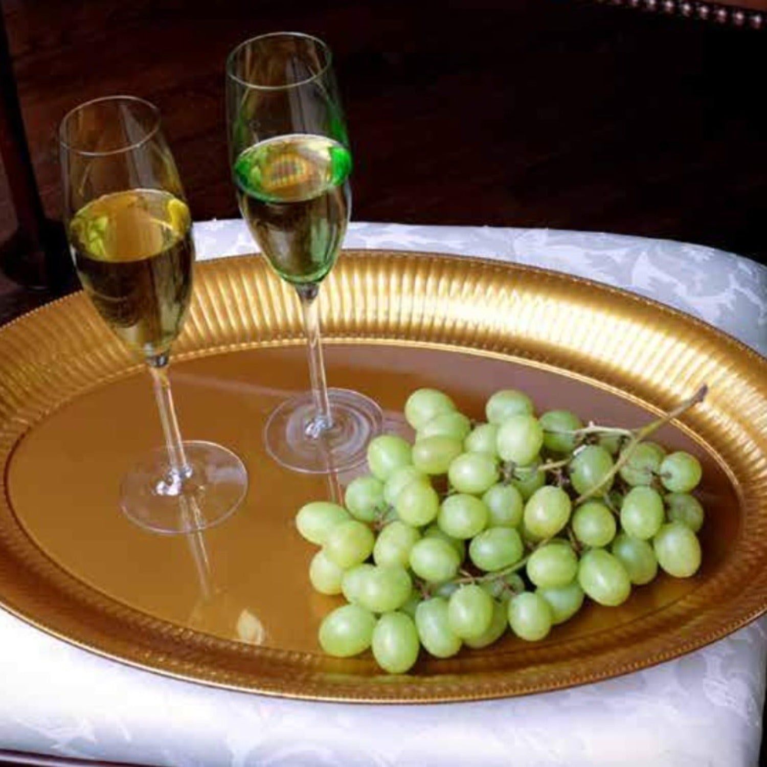 Gold Oval Plastic Tray 21'' X 14'' Serverware Party Dimensions   