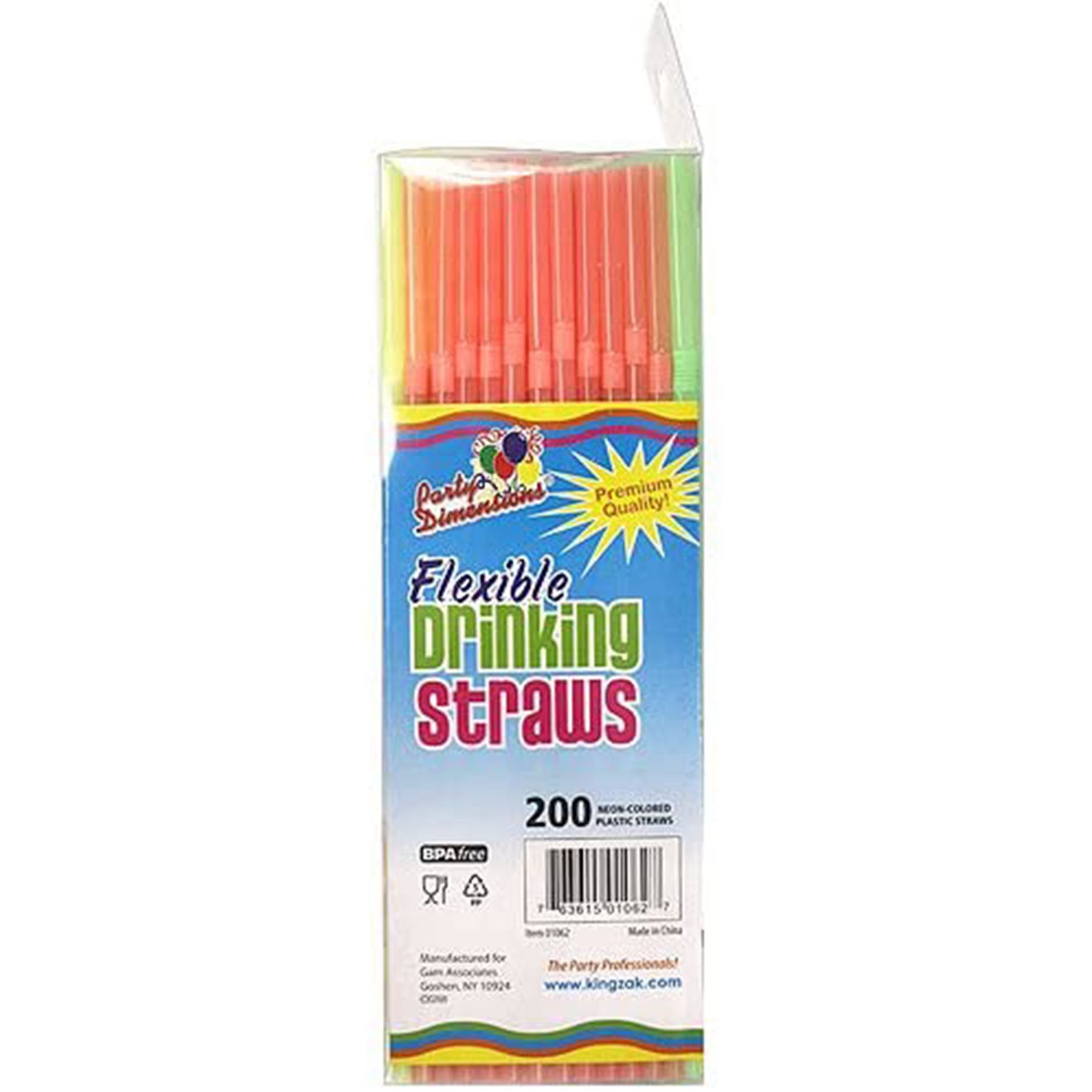 Straws Flexible Neon Multi-Colored 8.5-9.5 inches Tops & Straw Party Dimensions   