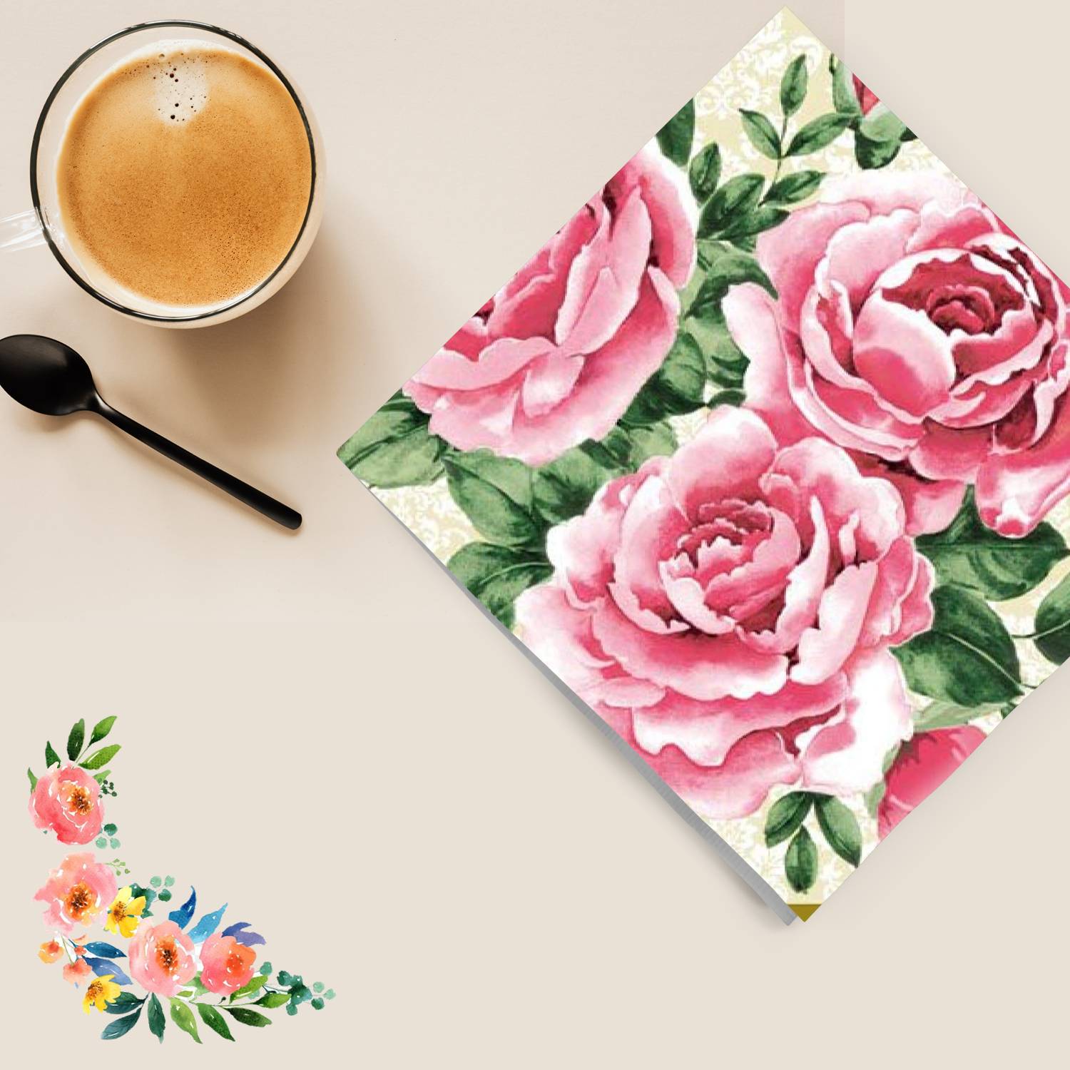 Trio of Roses Disposable Lunch Paper Napkins 20 Ct Tablesettings Nicole Fantini Collection   