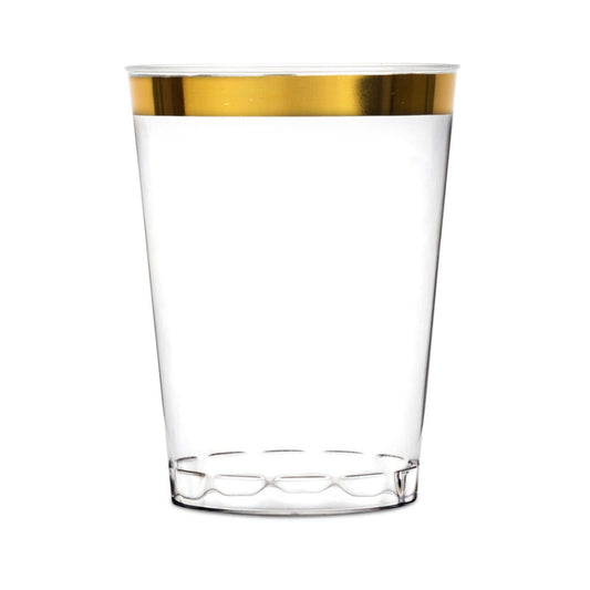"BULK" Plastic Disposable Cups Gold Rim Tumblers 10 oz Jumbo Pack Cups Blue Sky 50 Pieces  