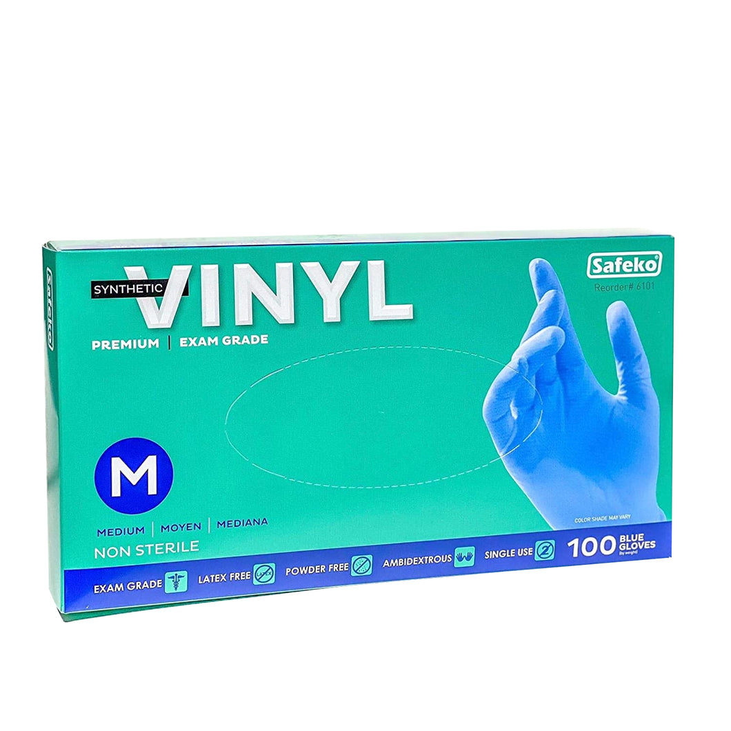 100 PC Blue Synthetic Vinyl Disposable Gloves - Medium Gloves OnlyOneStopShop   