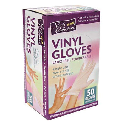 50pc Vinyl Gloves Powder Free One Size White Gloves Nicole Collection 1 Pack  