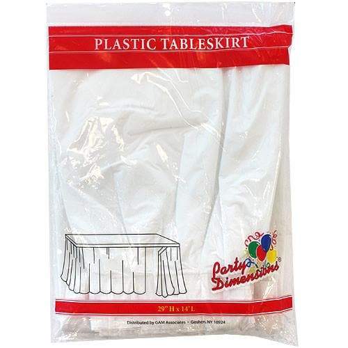 White 29''X14'' Plastic Tableskirt Tablesettings Party Dimensions   