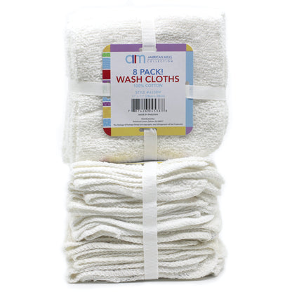 100% Cotton White Wash Cloths | 8 Ct. Household OnlyOneStopShop   