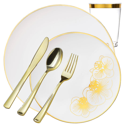 Orchid Collection Dinner Plate White & Gold Tableware Package Plates Decorline 20  