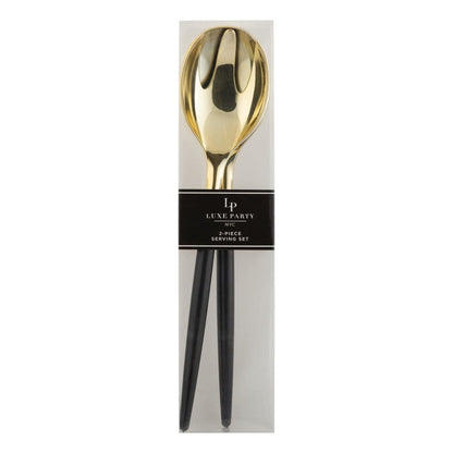 Black /  Gold Plastic Serving Forks / Spoons Set Two Tone Serving Luxe Party NYC   