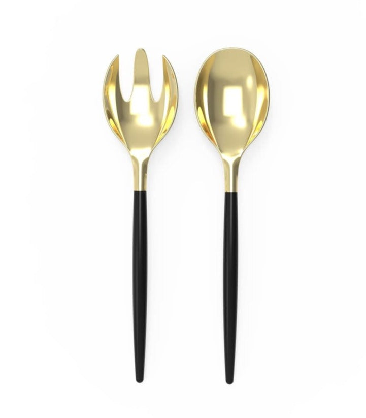 Black /  Gold Plastic Serving Forks / Spoons Set Two Tone Serving Luxe Party NYC   