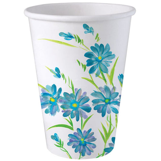 Paper Cup Hot Cold Cup Blue Floral 12 oz Paper Cups Nicole Home   