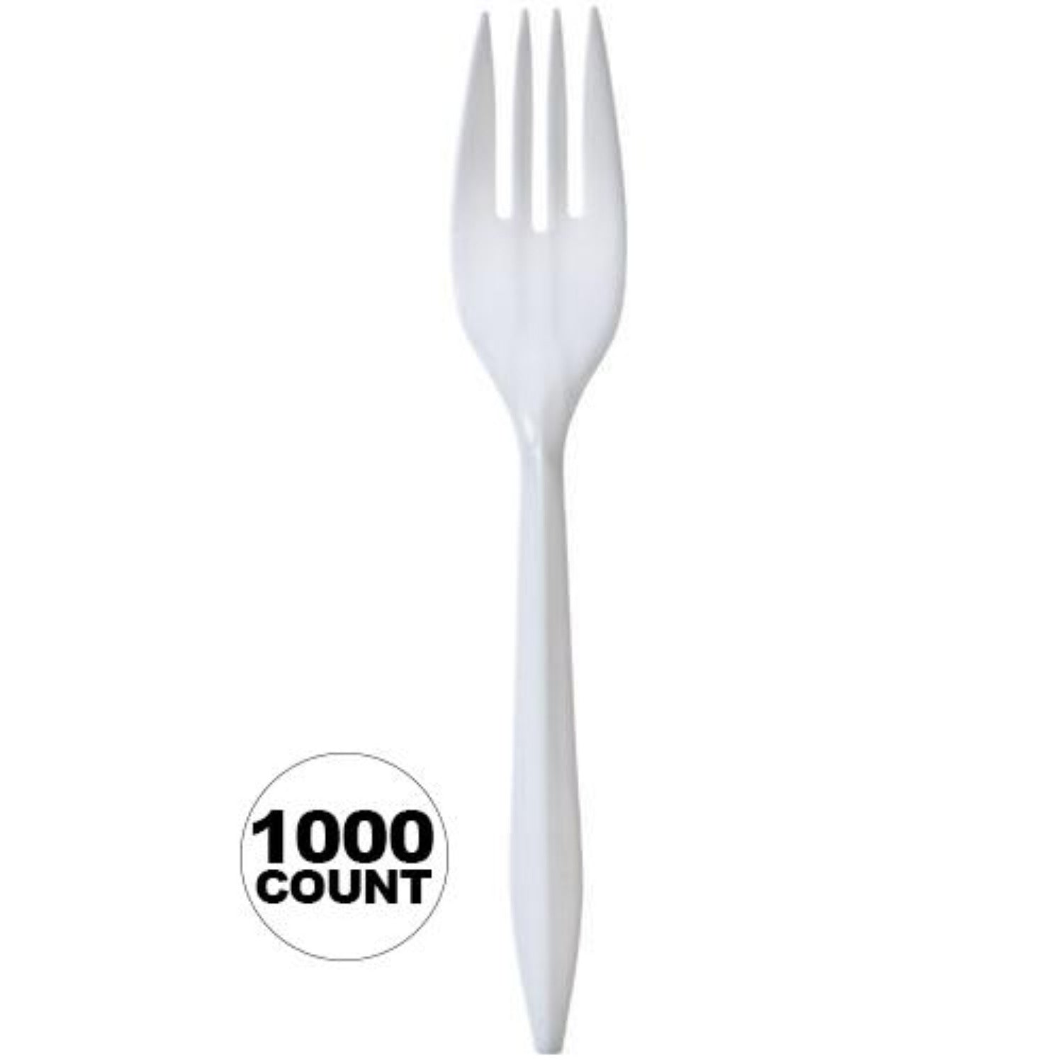 Case of Plastic Disposable Medium Weight White Forks 1000 ct