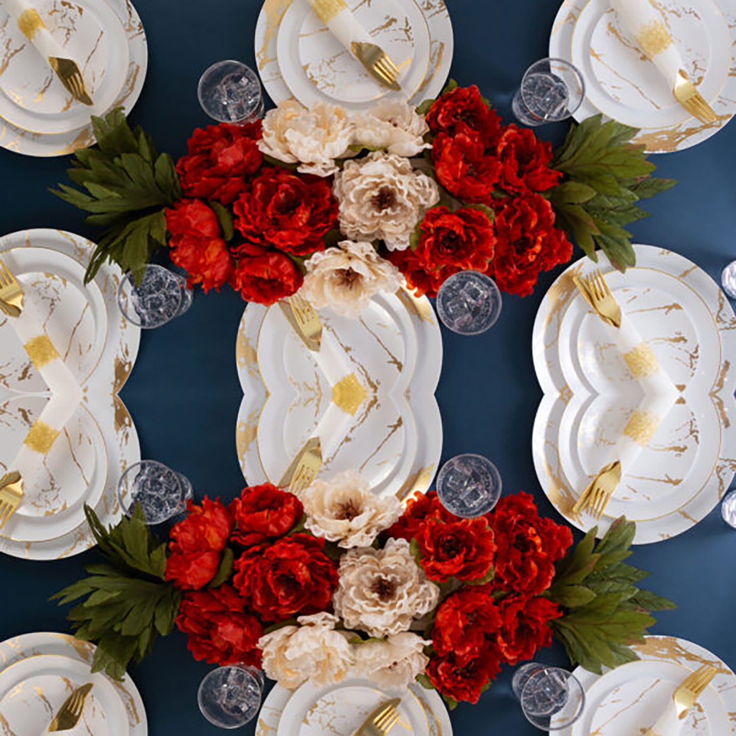 Gold Stroke White Dinner Plates 9″ Elegant Plates Blue Sky   