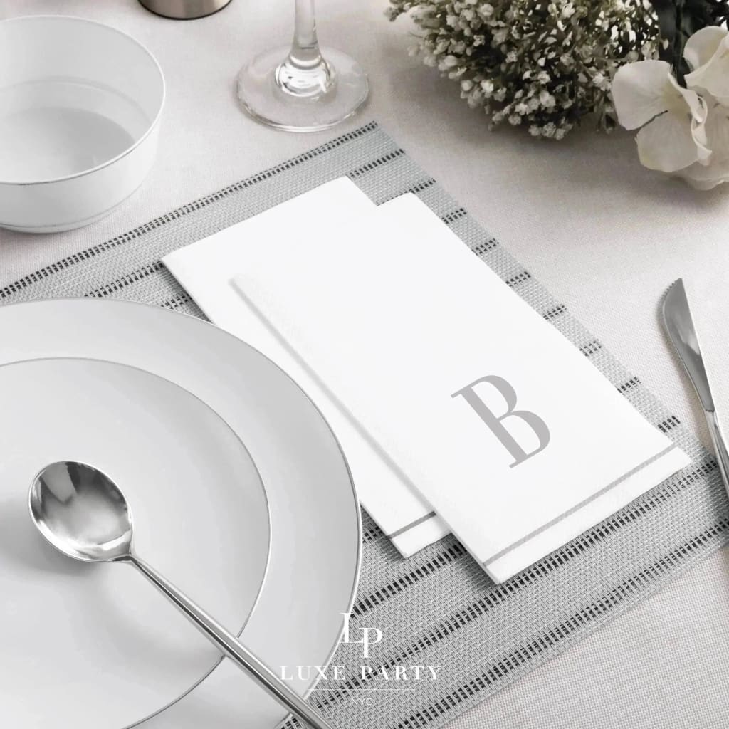 Letter B Silver Monogram Paper Disposable Dinner Napkins | 14 Napkins Napkins Luxe Party NYC   