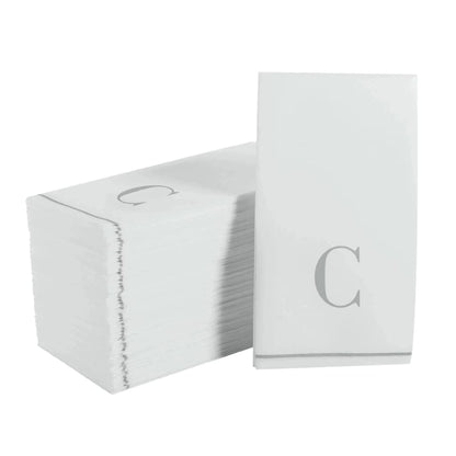 Letter C Silver Monogram Paper Disposable Dinner Napkins | 14 Napkins Napkins Luxe Party NYC   