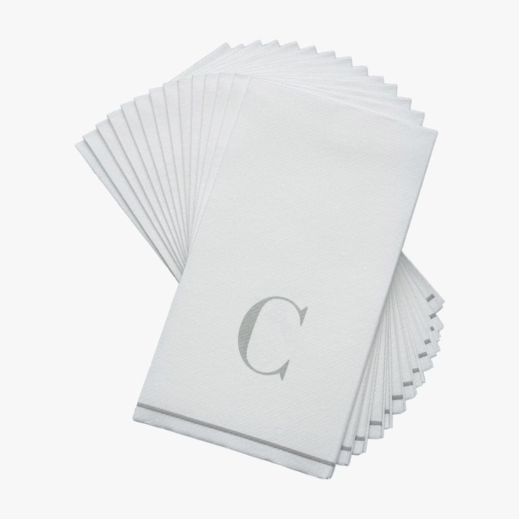 Letter C Silver Monogram Paper Disposable Dinner Napkins | 14 Napkins Napkins Luxe Party NYC   