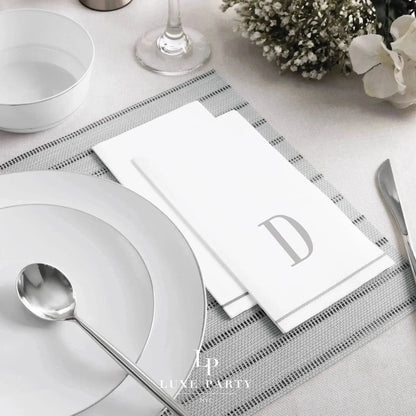 Letter D Silver Monogram Paper Disposable Dinner Napkins | 14 Napkins Napkins Luxe Party NYC   