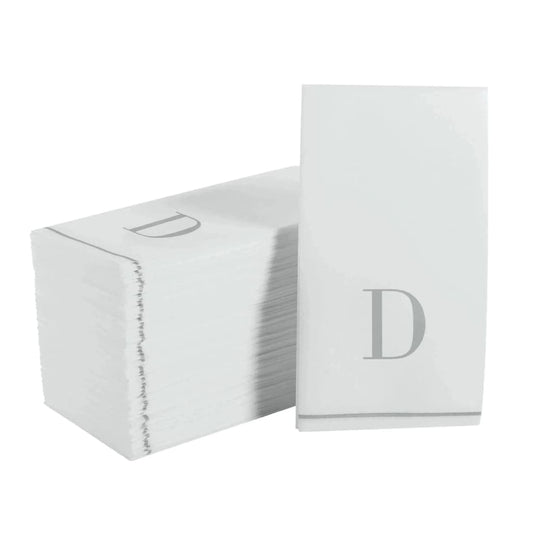 Letter D Silver Monogram Paper Disposable Dinner Napkins | 14 Napkins Napkins Luxe Party NYC   