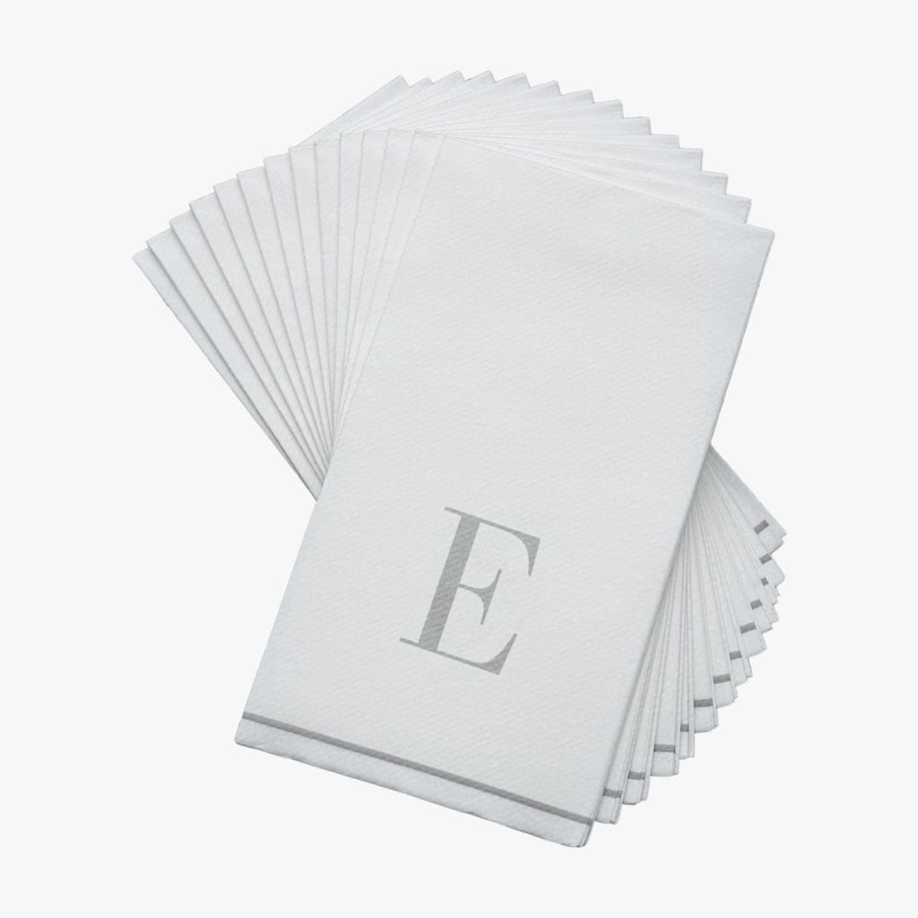 Letter E Silver Monogram Paper Disposable Dinner Napkins | 14 Napkins Napkins Luxe Party NYC   