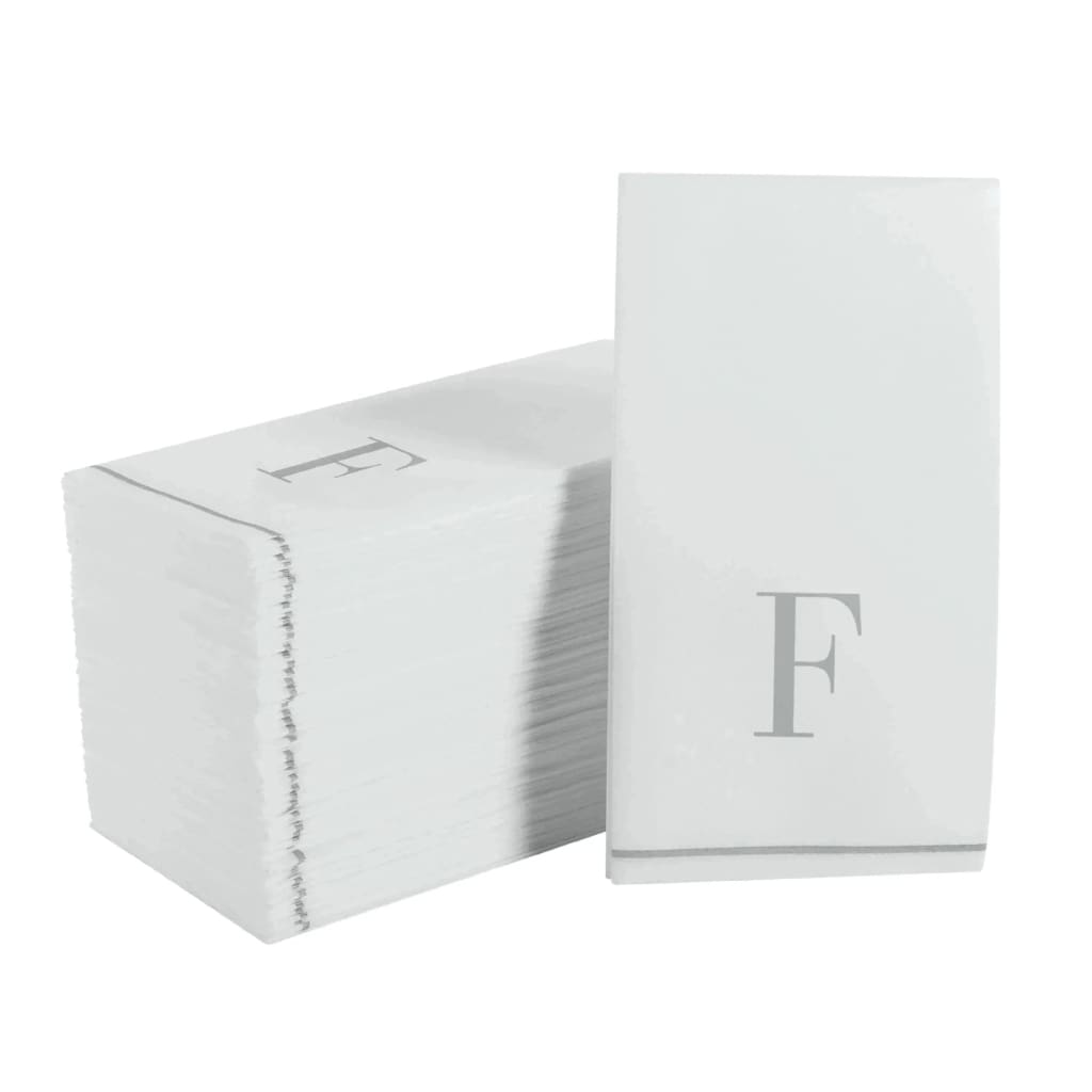 Letter F Silver Monogram Paper Disposable Dinner Napkins | 14 Napkins Napkins Luxe Party NYC 1 Pack (14 Napkins)  