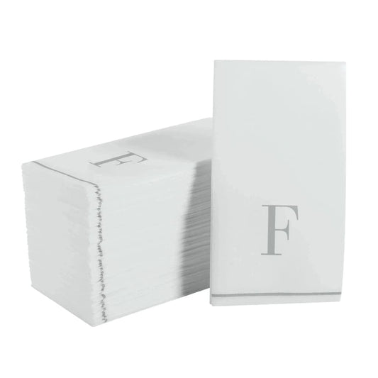 Letter F Silver Monogram Paper Disposable Dinner Napkins | 14 Napkins Napkins Luxe Party NYC   