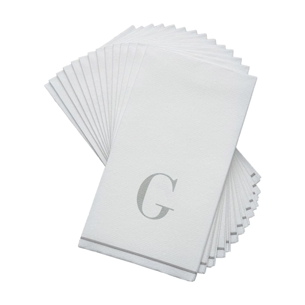 Letter G Silver Monogram Paper Disposable Dinner Napkins | 14 Napkins Napkins Luxe Party NYC   