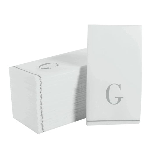 Letter G Silver Monogram Paper Disposable Dinner Napkins | 14 Napkins Napkins Luxe Party NYC   