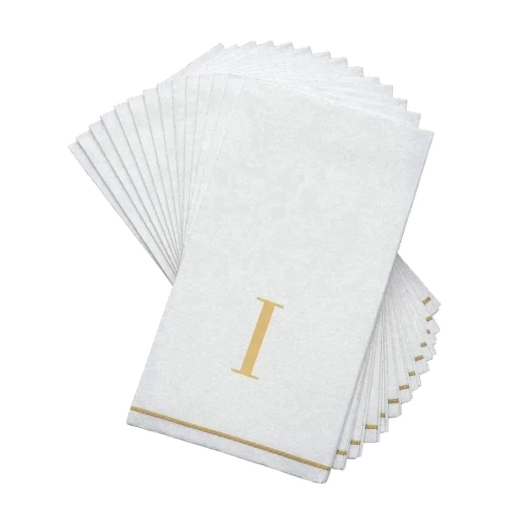 Letter I Gold Monogram Paper Disposable Dinner Napkins | 14 Napkins Napkins Luxe Party NYC 1 PACK (14 NAPKINS)  