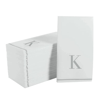 Letter K Silver Monogram Paper Disposable Dinner Napkins | 14 Napkins Napkins Luxe Party NYC 1 Pack (14 Napkins)  