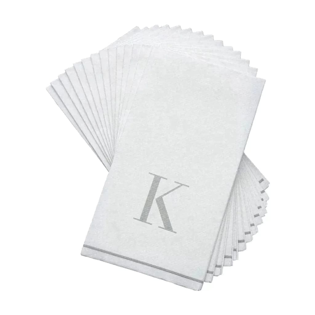 Letter K Silver Monogram Paper Disposable Dinner Napkins | 14 Napkins Napkins Luxe Party NYC   