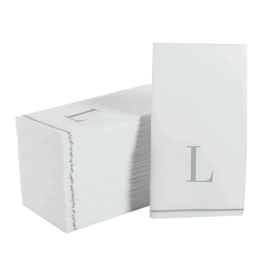 Letter L Silver Monogram Paper Disposable Dinner Napkins | 14 Napkins Napkins Luxe Party NYC   