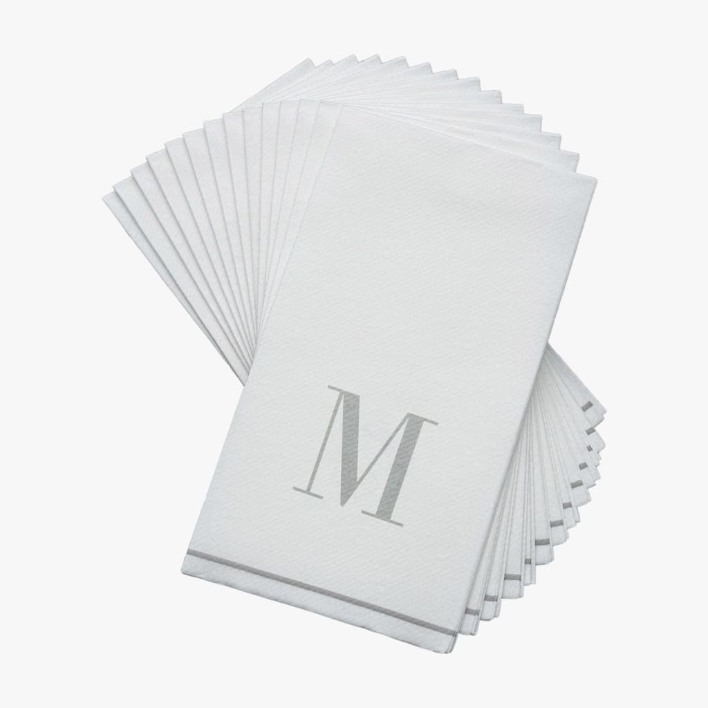 Letter M Silver Monogram Paper Disposable Dinner Napkins | 14 Napkins Napkins Luxe Party NYC   
