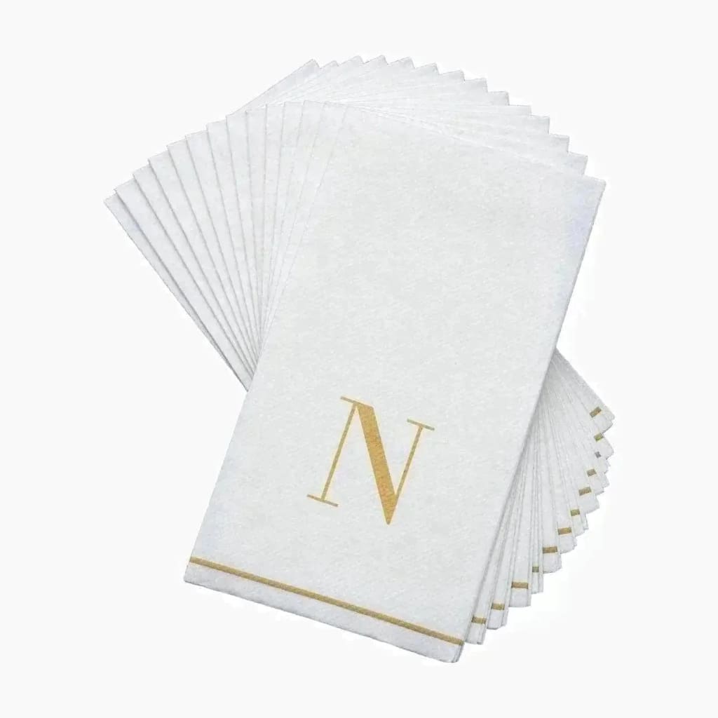 Letter N Gold Monogram Paper Disposable Dinner Napkins | 14 Napkins Napkins Luxe Party NYC   