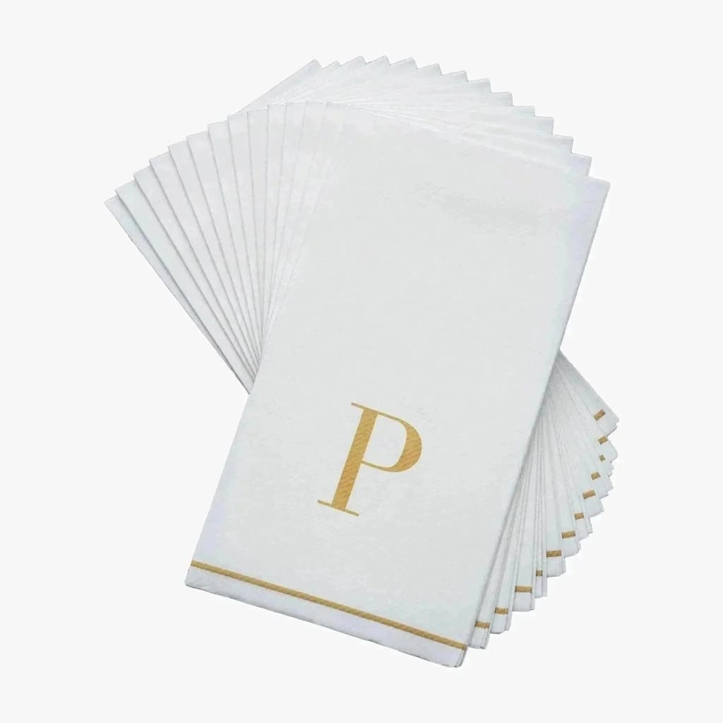 Letter P Gold Monogram Paper Disposable Dinner Napkins | 14 Napkins Napkins Luxe Party NYC 1 Pack (14 Napkins)  