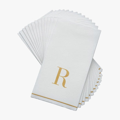 Letter R Gold Monogram Paper Disposable Dinner Napkins | 14 Napkins Napkins Luxe Party NYC 1 PACK (14 NAPKINS)  